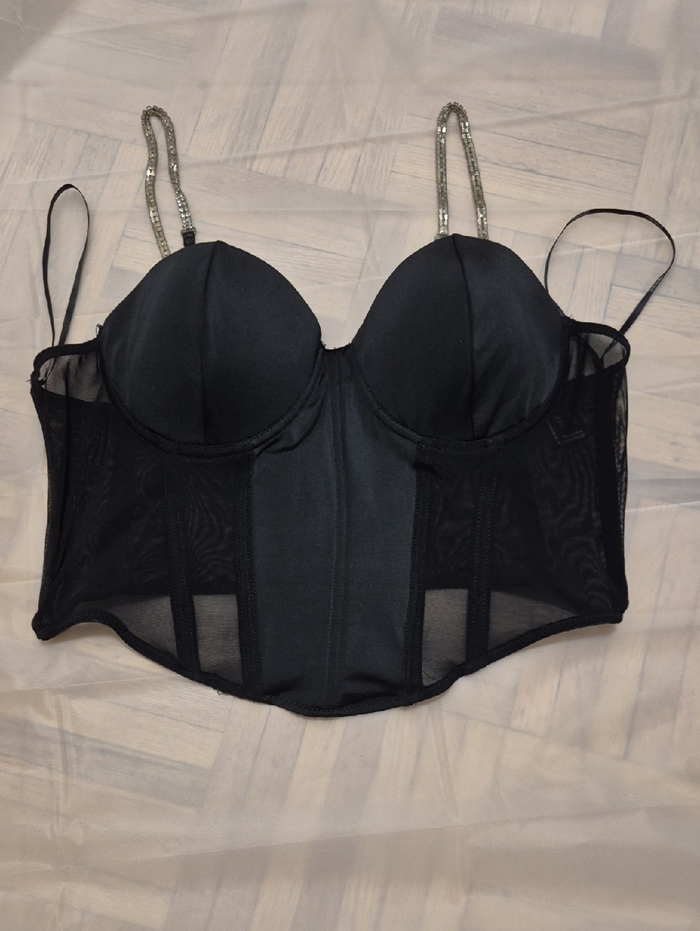 Forever 21 Black Longline Bustier with Jeweled Straps
